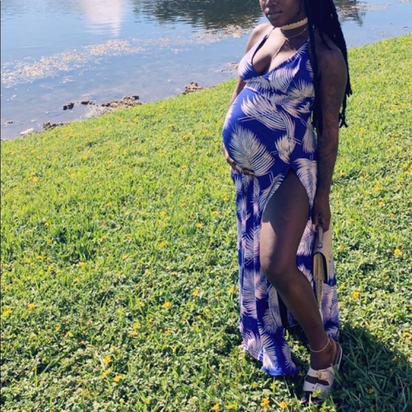 Blue 2-Split ankle length sundress - Picture 2 of 16